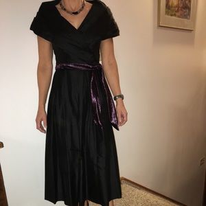 Laura Ashley vintage black silk 3/4 length cocktail dress